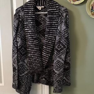 Black & White Open-Front Shawl Collar Cardigan Sweater